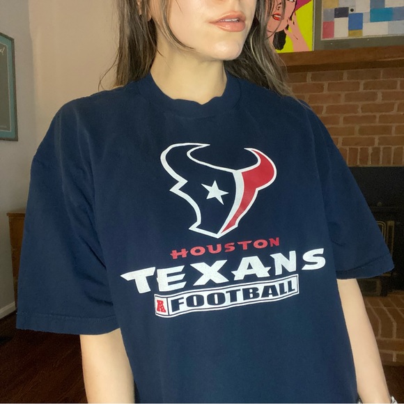 NFL Tops - Y2K 2010s Houston Texans Football NFL Team Apparel Oversized Navy Graphi…